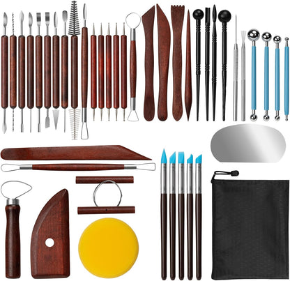 Amrules Clay Tools Kit, 12 PCS Polymer Clay Cutter Tools, Rectangle Shape Acrylic Press Board and Roller Pin Supplies Suitable for Shaping, Carving, Pottery Craft and DIY Projects