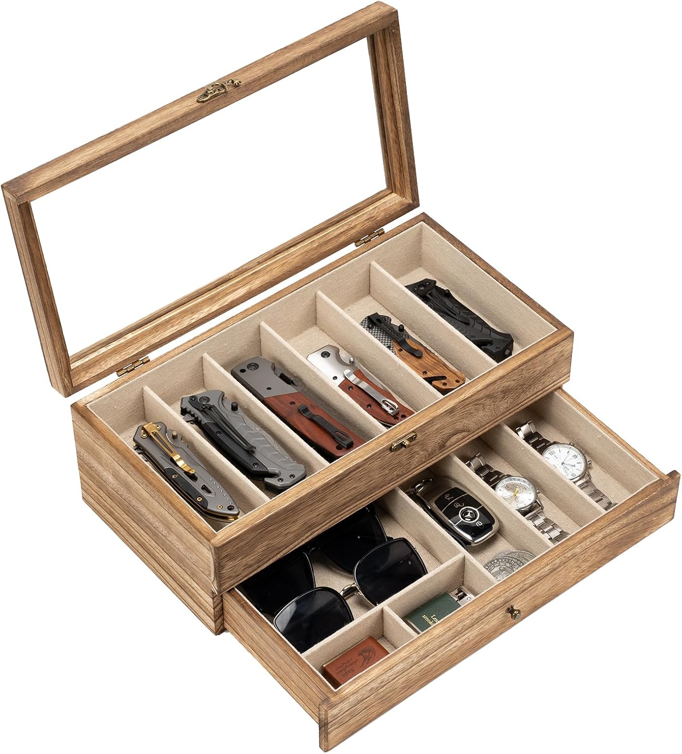 Knife Display Case, 3-Layer Pocket Knife Case Display & Storage Knives, Solid Wood Knife Case for Collections, Gift for Boyfriend Fathers Day Birthday Gifts(Black)