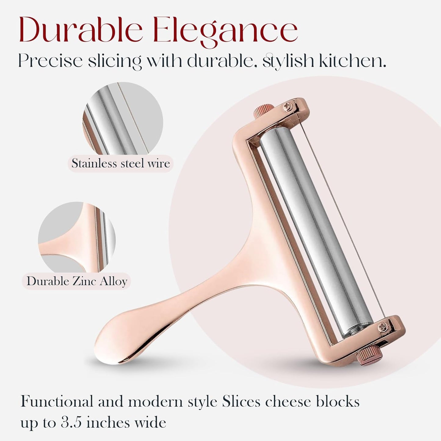 Bellemain Stainless Steel Wire Cheese Slicer with 2 Extra Wires – Handheld Cheese Cutter for Block Cheese, Adjustable Thick & Thin Slices for Cheddar, Gruyere, Raclette & Mozzarella (Silver)