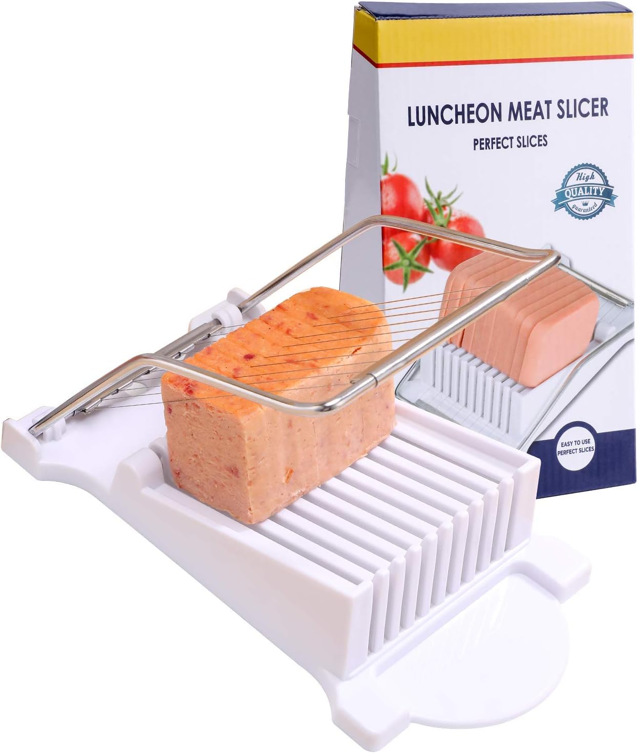 NVTED Slicer, Luncheon Meat Slicer Boiled Egg Fruit Soft Cheese Butter Slicers Cutter, Stainless Steel Wires, Cuts 10 Slices (White)