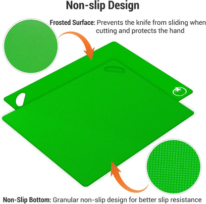 Kitchen Plastic Cutting Board Set - Extra Thick Flexible Cutting Mat for Cooking, Non-Slip Chopping Board with Colored Food Icons & Easy-Grip Handles, Dishwasher Safe, Set of 4