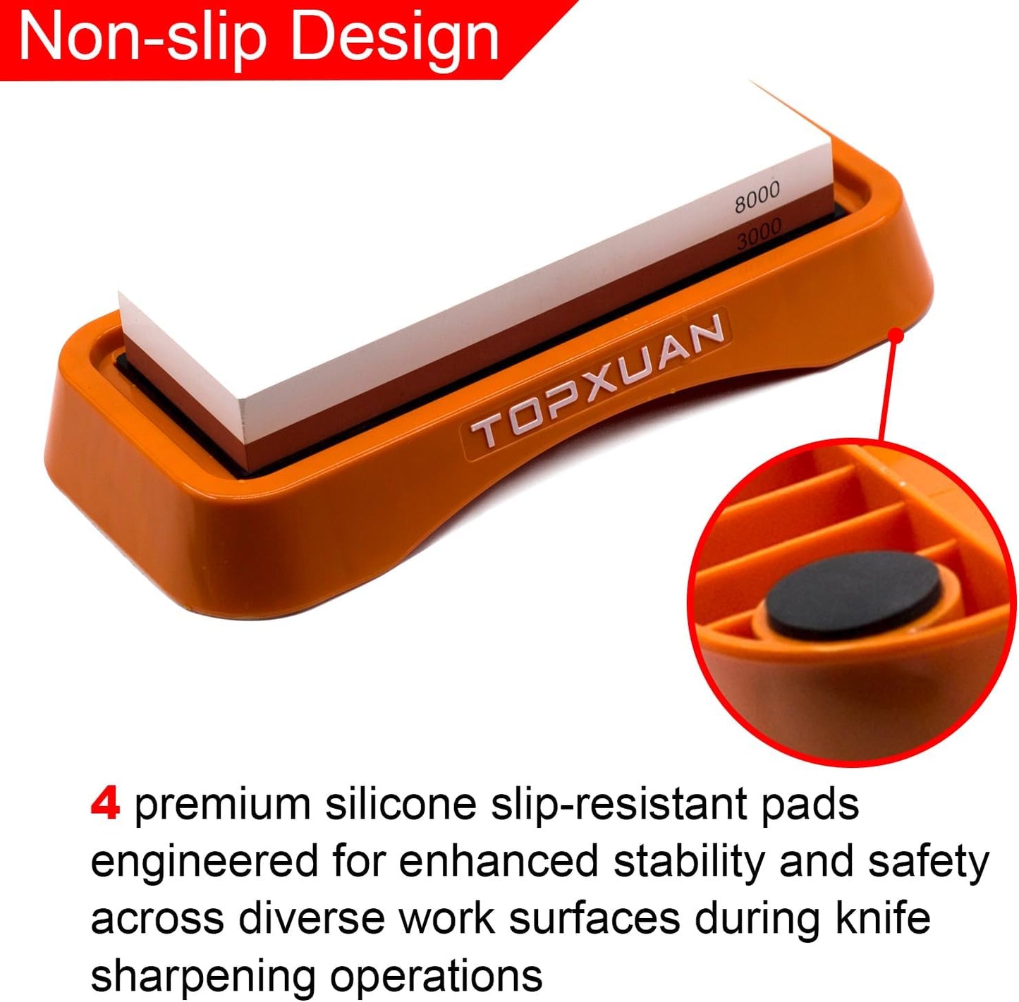 Knife Sharpening Stone 2 Sided 240/800 Grit Sharpener Waterstone,Professional Kitchen Whetstone with Orange Plastic Base,Non-slip Rubber and Angle Guide