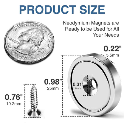 MIKEDE 12 Pack Neodymium Bar Magnets, 70LB Strong Rare Earth Mounting Magnet Heavy Duty, Rectangular Magnet with Countersunk Hole and Steel Capsule, Magnets Strips for Home, Garage - 2.36x0.53x0.2in