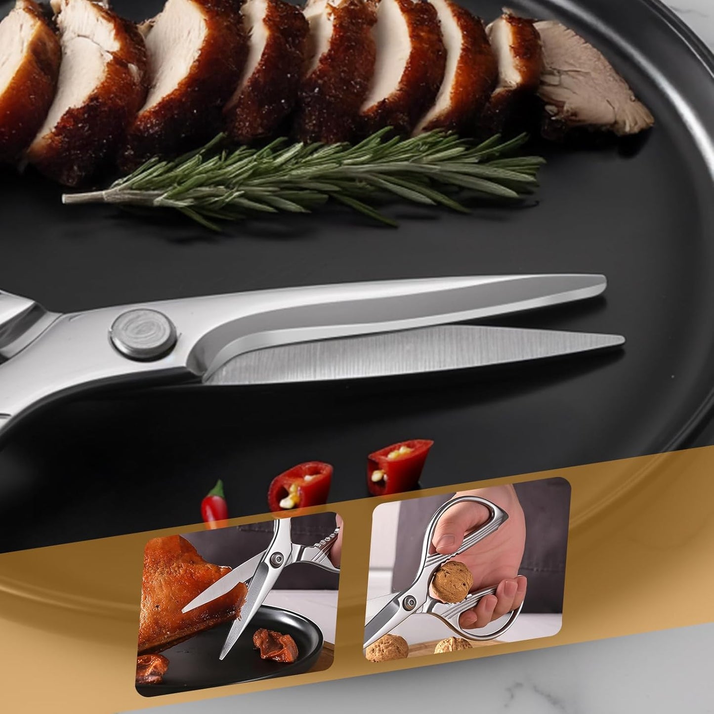 Kitchen Scissors Heavy-Duty Forged in One Piece From 4cr14 Stainless Steel – Ultra-Sharp Multi-Function with Bottle Opener & Nut Cracker, 8.5 Inch