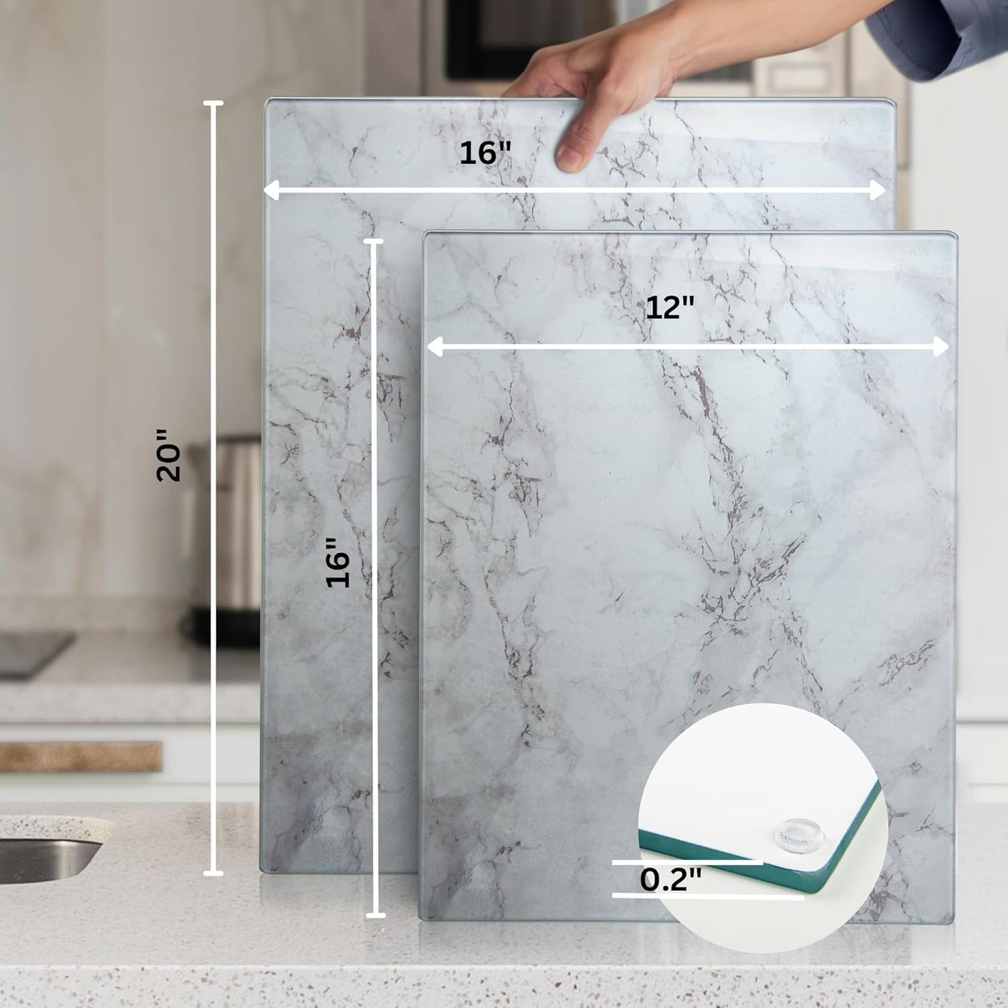 Kitchenville Glass Cutting Board 20”x16”: Tempered Glass Kitchen Counter Protector - Durable- Scratch-Resistant, Heat-Proof - Clear Design