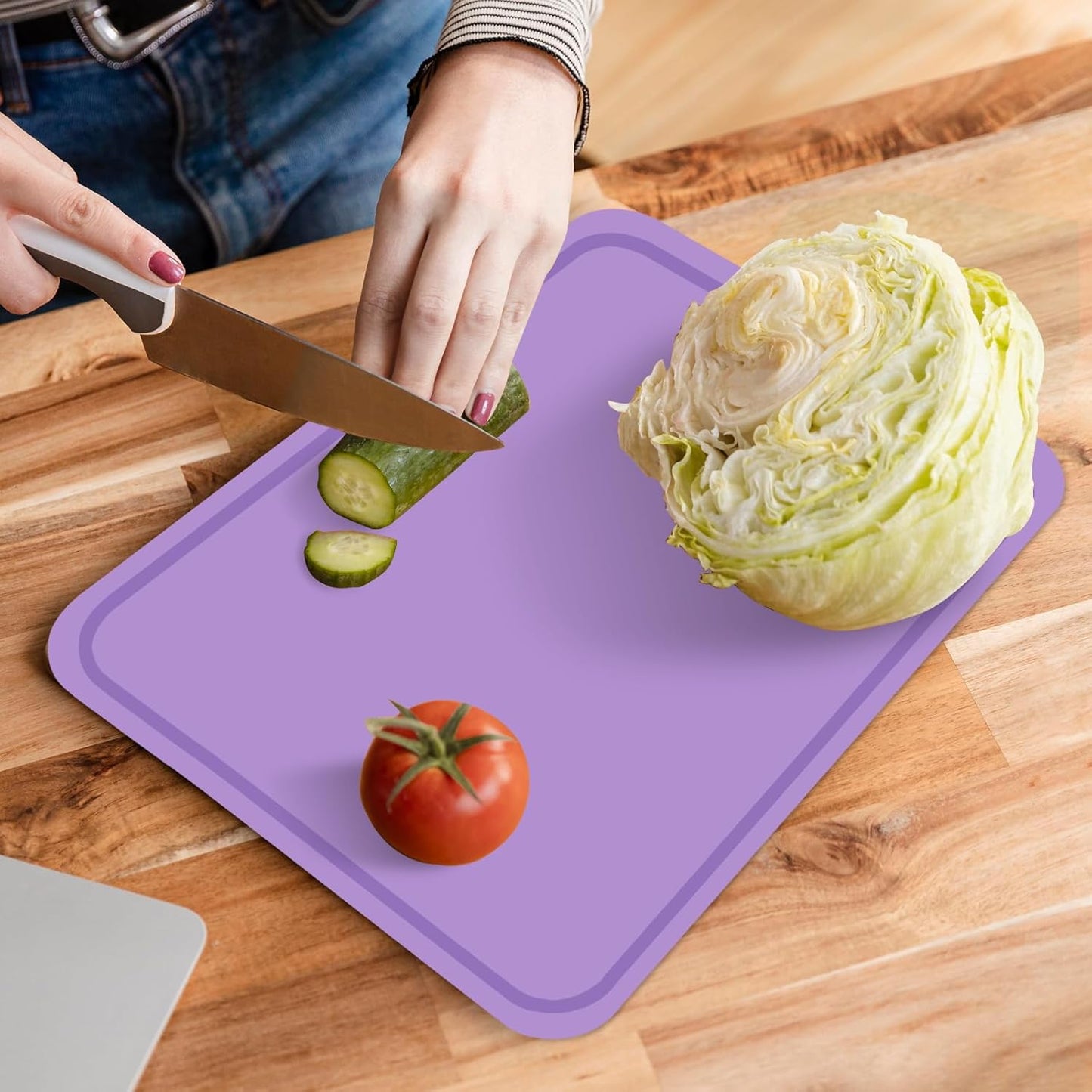 Flexible Cutting Boards, BPA Free Silicone Non-Slip Chopping Mat for Kitchen, Dishwasher Safe & Space-Saving with Hanging Hole (Blue)