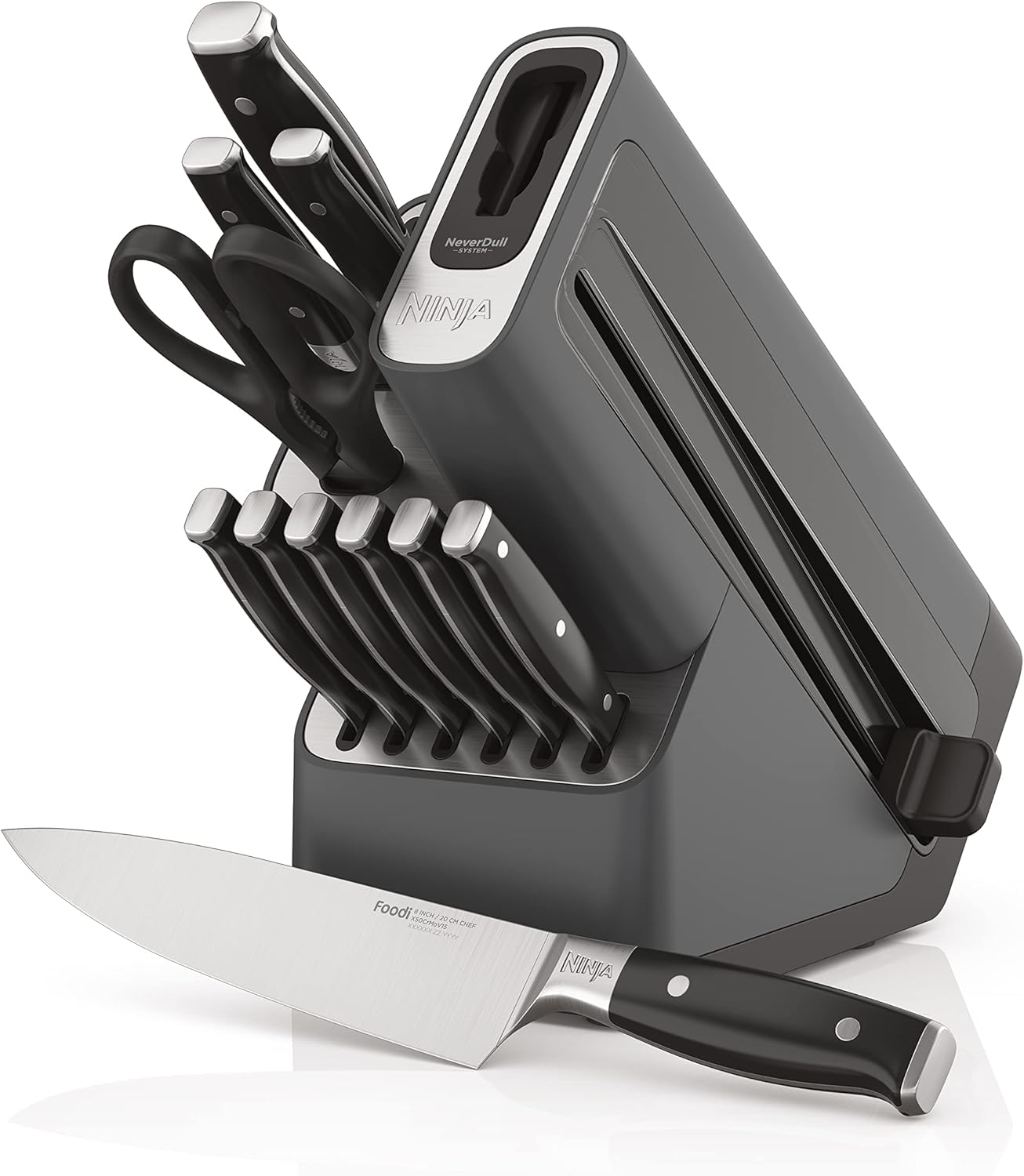 Ninja K32017 Foodi NeverDull Premium Knife System, 17 Piece Knife Block Set with Built-in Sharpener, German Stainless Steel Knives, Black