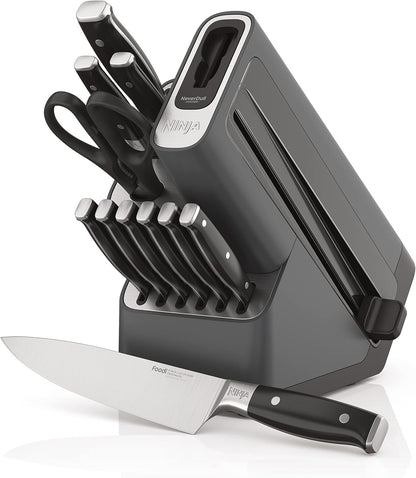 Ninja K32017 Foodi NeverDull Premium Knife System, 17 Piece Knife Block Set with Built-in Sharpener, German Stainless Steel Knives, Black
