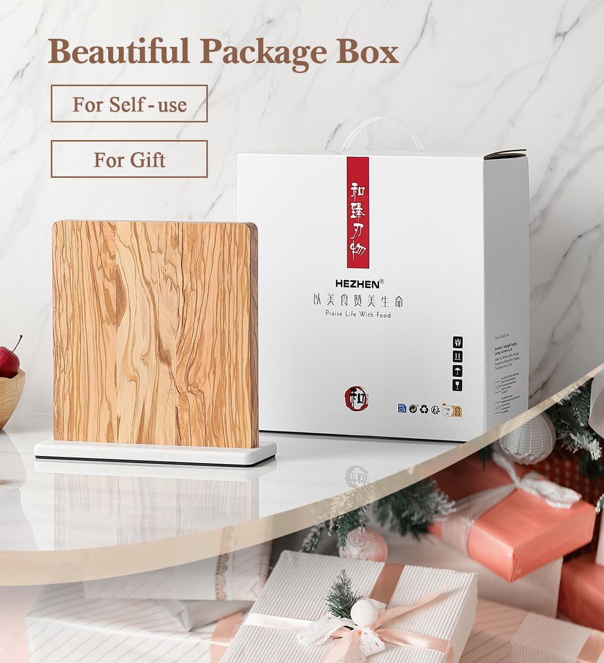 Strong Double Sided Magnetic Knife Block Without Knives, with Acacia Wood+430 Stainless Steel Base，Magnetic Universal Stands with Strong Enhanced Magnets Strip Kitchen Storage Cutlery Large Organizer