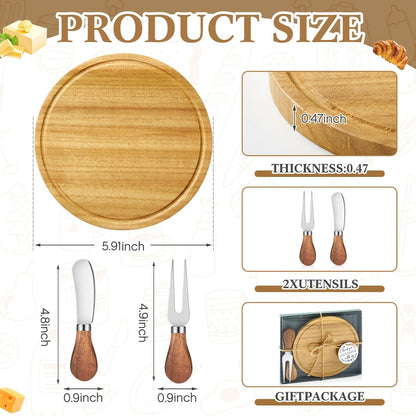 Maxcheck 18 Sets Baby Shower Bridal Game Prizes for Winners Round Cheese Board Set Wood Mini Charcuterie Board with Knives and Forks Thank You Card with Gift Box for Guests Wedding (Bamboo)