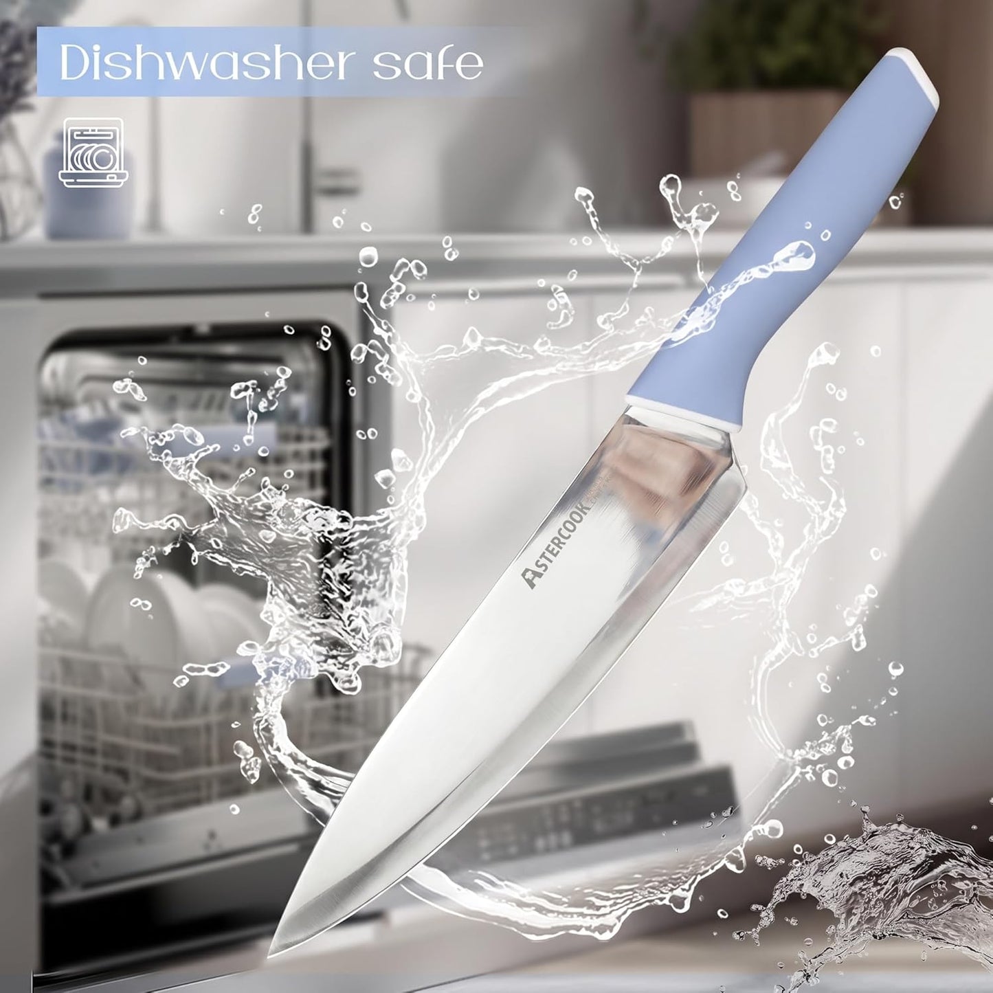 Astercook Knife Set, Kitchen Knives Set with Block and Sharpener 15 Pcs German Stainless Steel Knives Sharp Blade Dishwasher Safe Deba Knives with Ergonomic Handle, Crystal Pink