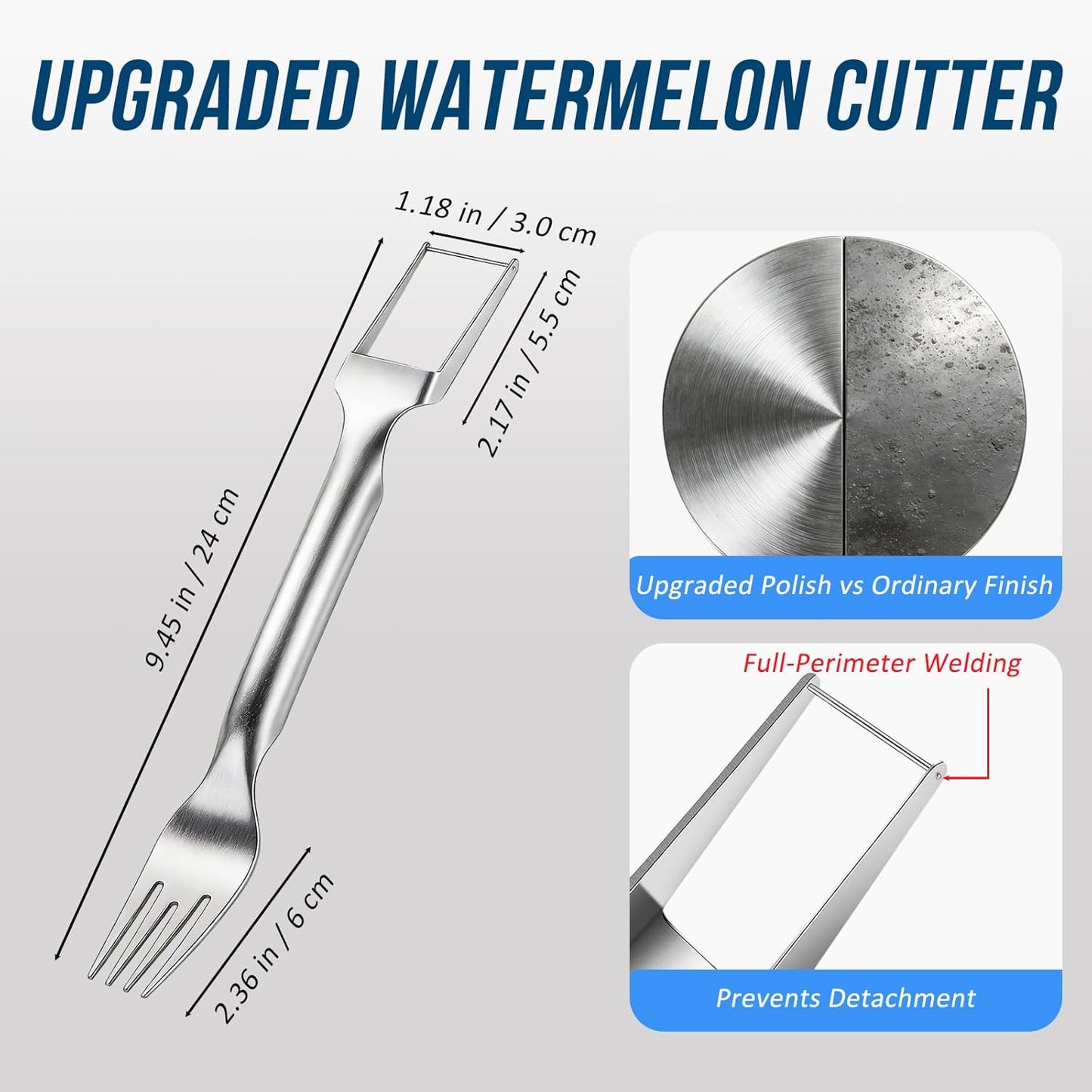 Watermelon Fork Slicer Cutter, 2-in-1 Stainless Steel Watermelon Slicer & Fruit Fork, Summer Kitchen Gadget for BBQ Parties, Camping & RV Adventures