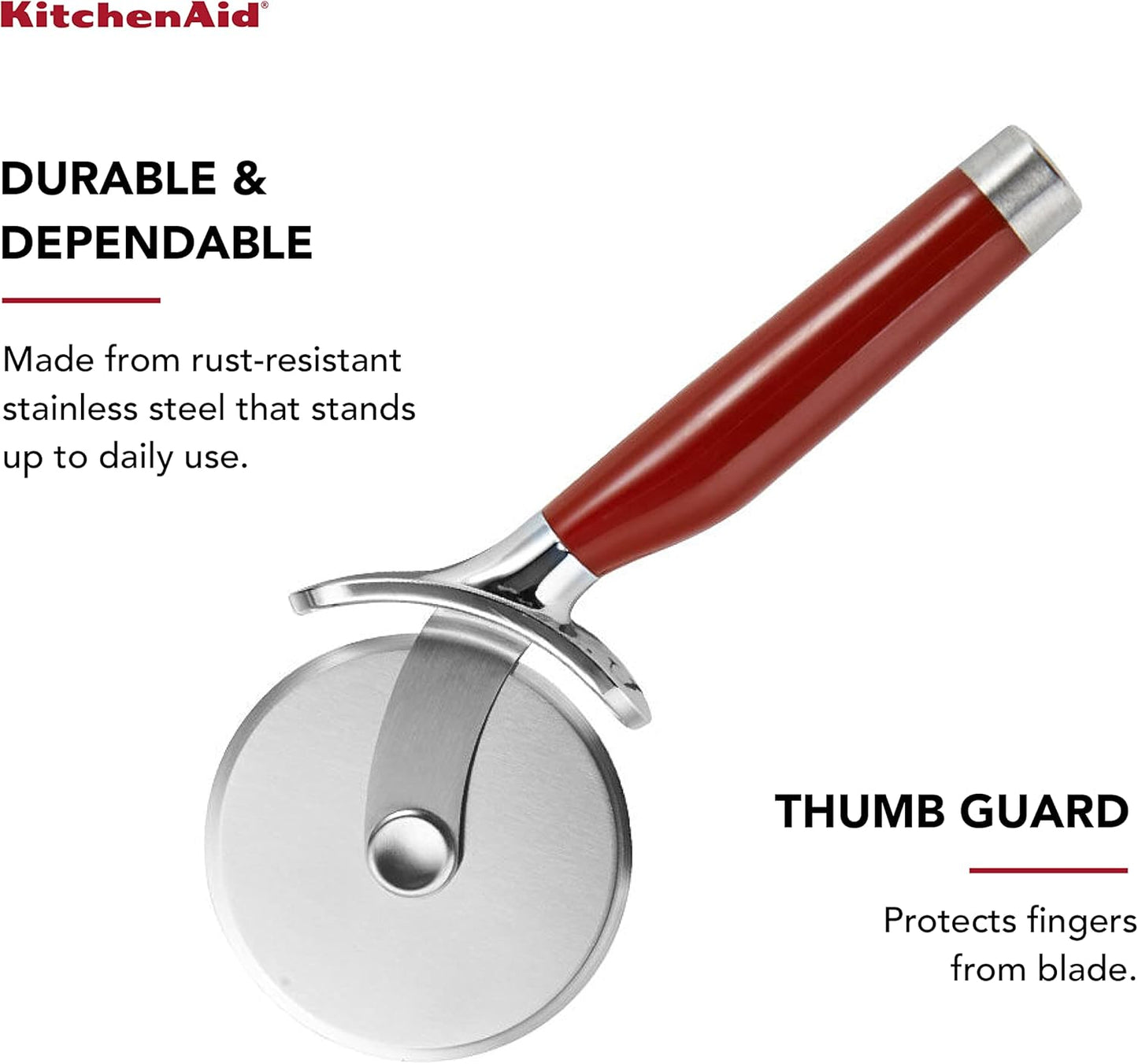 KitchenAid Gourmet Stainless Steel Pizza Wheel with Sharp Blade to Easily Cutting Pizza Crusts, Pies, and more, Finger Guard for Safety and Comfort Grip to Protect Fingers, Dishwasher Safe, Black
