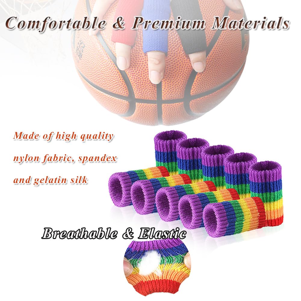 Finger Sleeves Protectors, 10Pcs Sport Finger Sleeves Elastic Thumb Brace Support for Basketball Golf Premium Fingers Sleeve for Arthritis Perfect for Relieving Pain (10PCS black set)