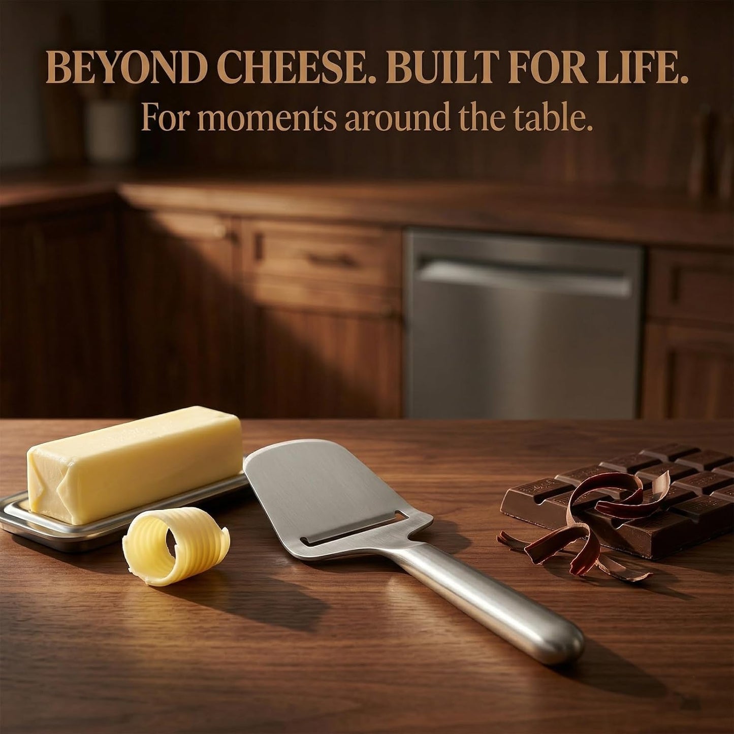 Cheese Slicer for Block Cheese, Stainless Steel Cheese Cutter with One-Piece Design & Serving Tip, Multi Functional Cheese Knife, Charcuterie Accessories, Dishwasher Safe