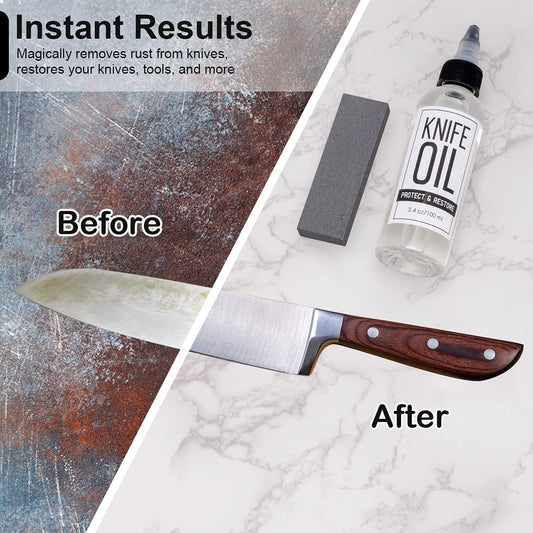 PuGez Knife Oil Rust Eraser Kit, Extra Large Rust Remover for Knives, Sword Maintenance Oil (3.4 oz) for Carbon Steel Blade, Cleaning, Protection And Lubricant Care Set