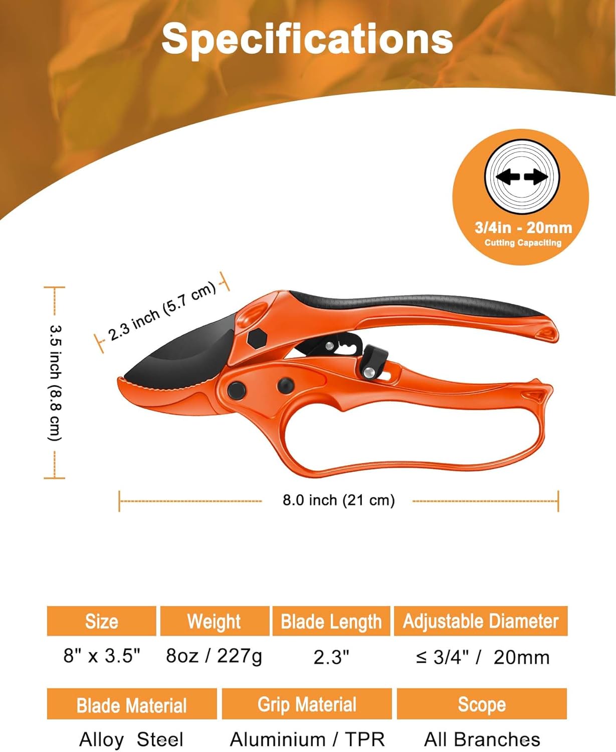 6.7" Lightweight Pruning Scissors, Garden Snips with Straight Stainless Steel Blades and Needle Point Tip, Gardening Trimmers for Flower stems, Herbs, Small Plants, Buds
