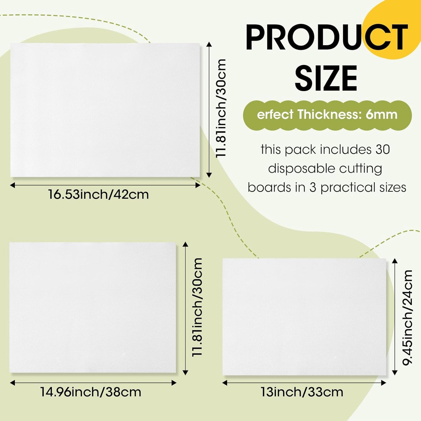 LemonRoad 30 Count Disposable Cutting Board Sheets Flexible Plastic Cutting Mats Portable Large Chopping Boards for Kitchen Cooking Traveling Camping BBQ 3 Size, 16.5 x 12 In, 15 x 12 In, 13 x 9.5 In