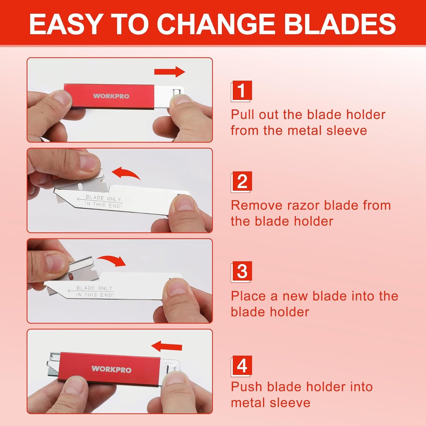WORKPRO 12-Pack Box Cutter Retractable - Utility Knife with Single Edge Razor Blade - Razor Knife Box Opener Cardboard Cutter with Metal Sheathes- Extra 12-Pack Razor Blades for Replacement - Red