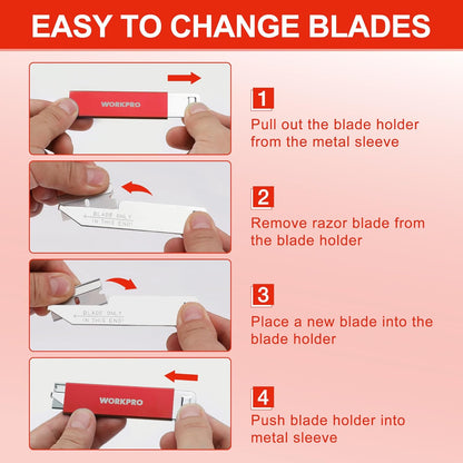 WORKPRO 12-Pack Box Cutter Retractable - Utility Knife with Single Edge Razor Blade - Razor Knife Box Opener Cardboard Cutter with Metal Sheathes- Extra 12-Pack Razor Blades for Replacement - Red