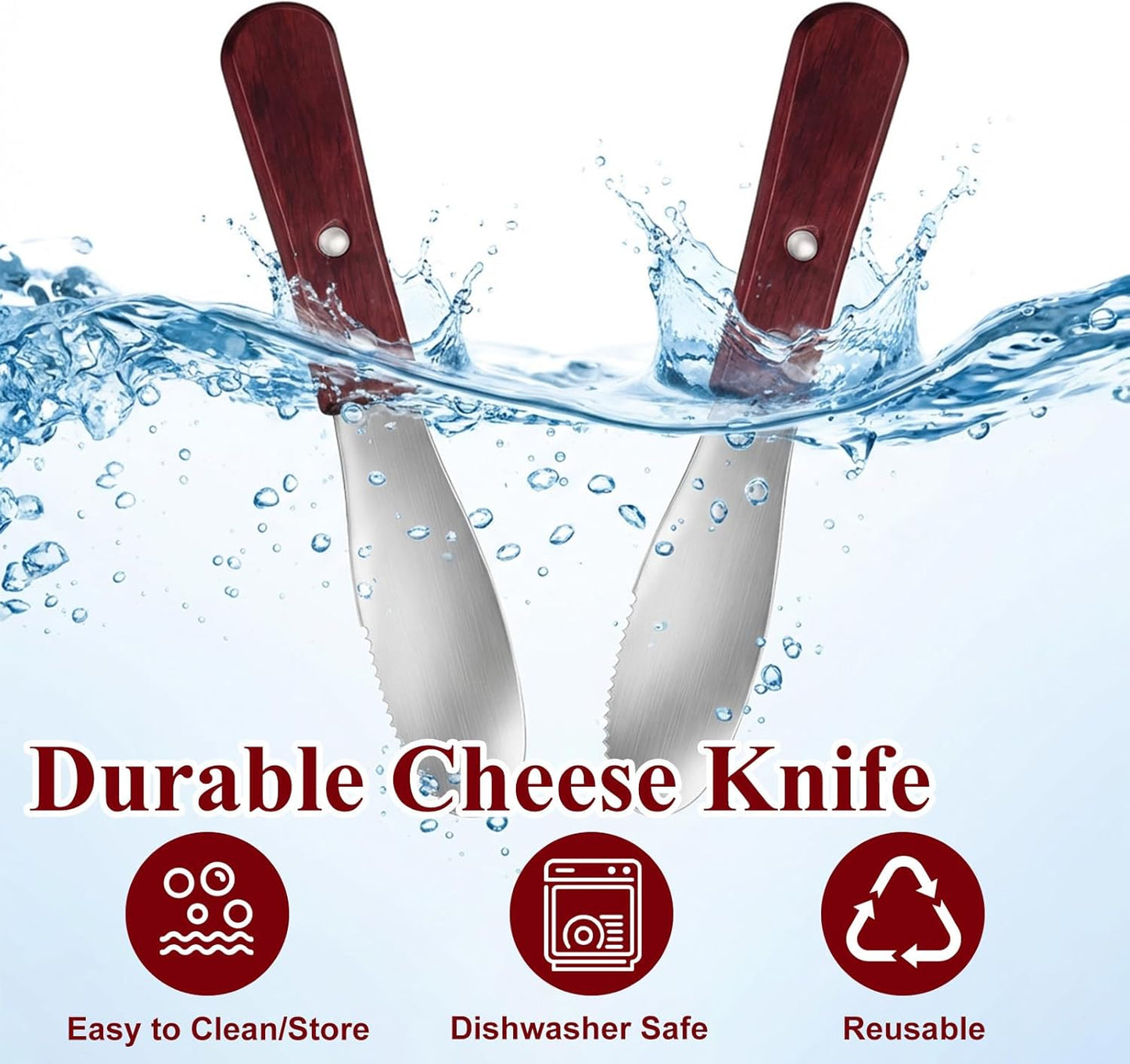 3 Pcs Stainless Steel Butter Spreader, Cheese Spreader Knife with Wood Handle Straight Edge Wide Butter Knife Spreader Kitchen Tools for Sandwich Cream Condiments