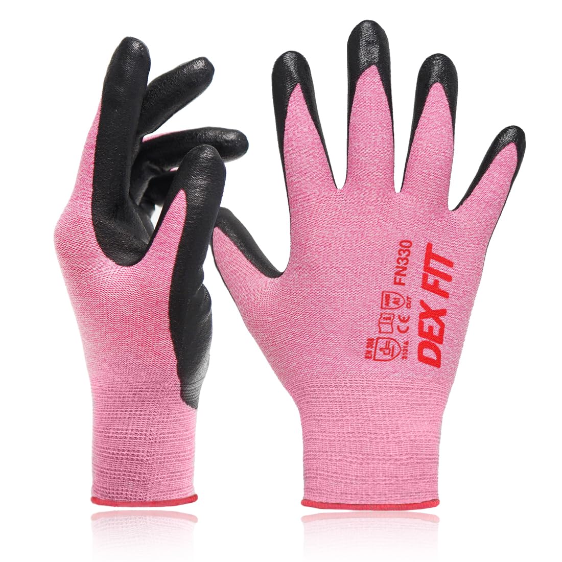 DEX FIT Nitrile Work Gloves FN330, 15-Gauge 3D Snug Stretch Fit, Touchscreen, Power Grip in Wet & Oily Conditions, Mechanic & Warehouse, Men & Women, Black, M, 3 Pairs