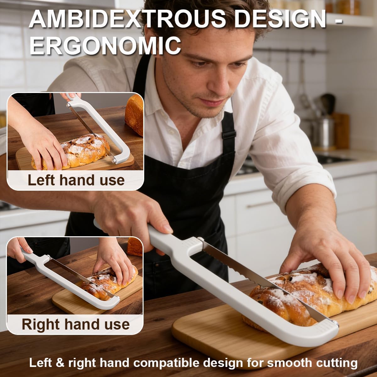 Adjustable Bread Slicer for Homemade Bread, Food-Grade Plastic Bread Knife with Thickness, Dishwasher Safe, Bow Design Easy to Cutting Even Slices for Sourdough, Baguettes and More