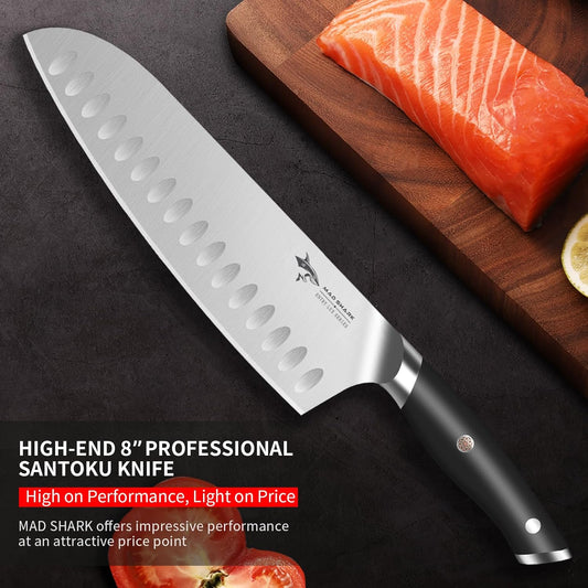 MAD SHARK 8" Santoku Kitchen Chef Knife, Forged German High Carbon Steel Chef Knife, Full Tang Ergonomic Handle, Ultra Sharp for Chopping & Slicing,Birthday Gifts for Women Men,Gift Box