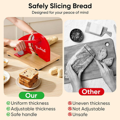 Upgrade Manual Bread Slicer for Homemade Sourdough - Adjustable Thickness & Evenly Slice, Bread Slicer with Scale Lines, Hand Crank, Suction Cups and Bread Guide for Sandwiches, Toast, Bagel, Baguette