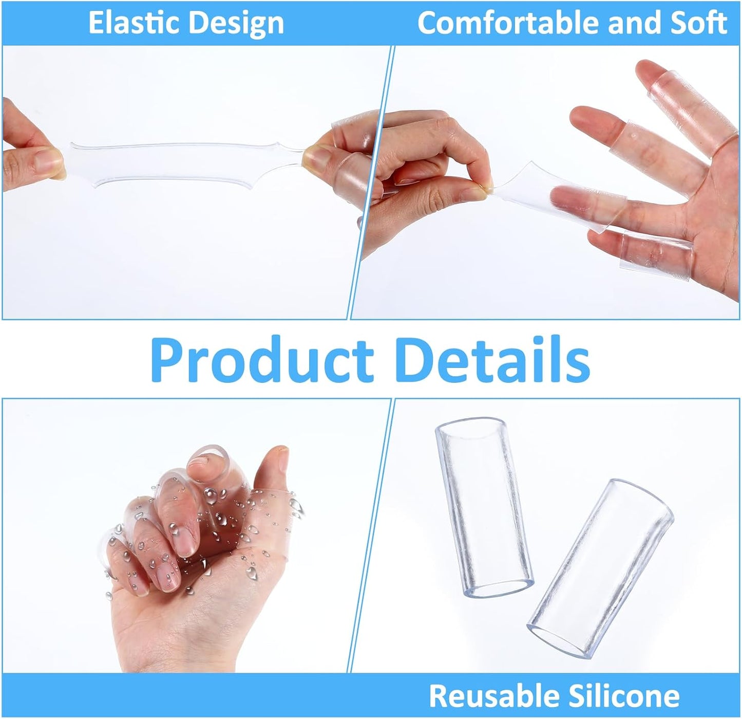 20 Pcs Silicone Finger Protectors, Crochet Finger Guard for Writing & Pain, Elastic Silicone Sleeves for Cracked Fingers, Reusable & Breathable (Transparent)
