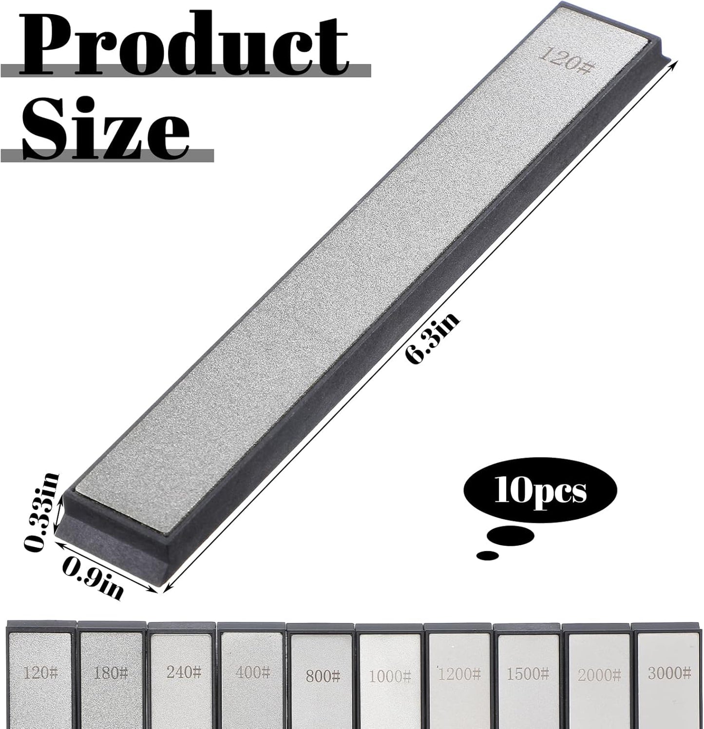 10 PCS Diamond Knife Sharpening Stones Set – 120# to 3000# Grit, Professional Whetstone Kit for Ruixin Sharpeners & Handheld Use – Non-Slip Base, Durable Diamond Plates for Kitchen & Outdoor Tools