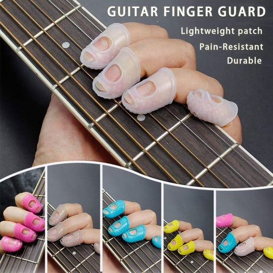 5 Sizes Guitar Fingertip Protector With Compact Box, Premium Silicone Guitar Finger Guards, Non-Slip Breathable Fingertip Protection Covers Caps for Sewing, String Instruments (Grey)