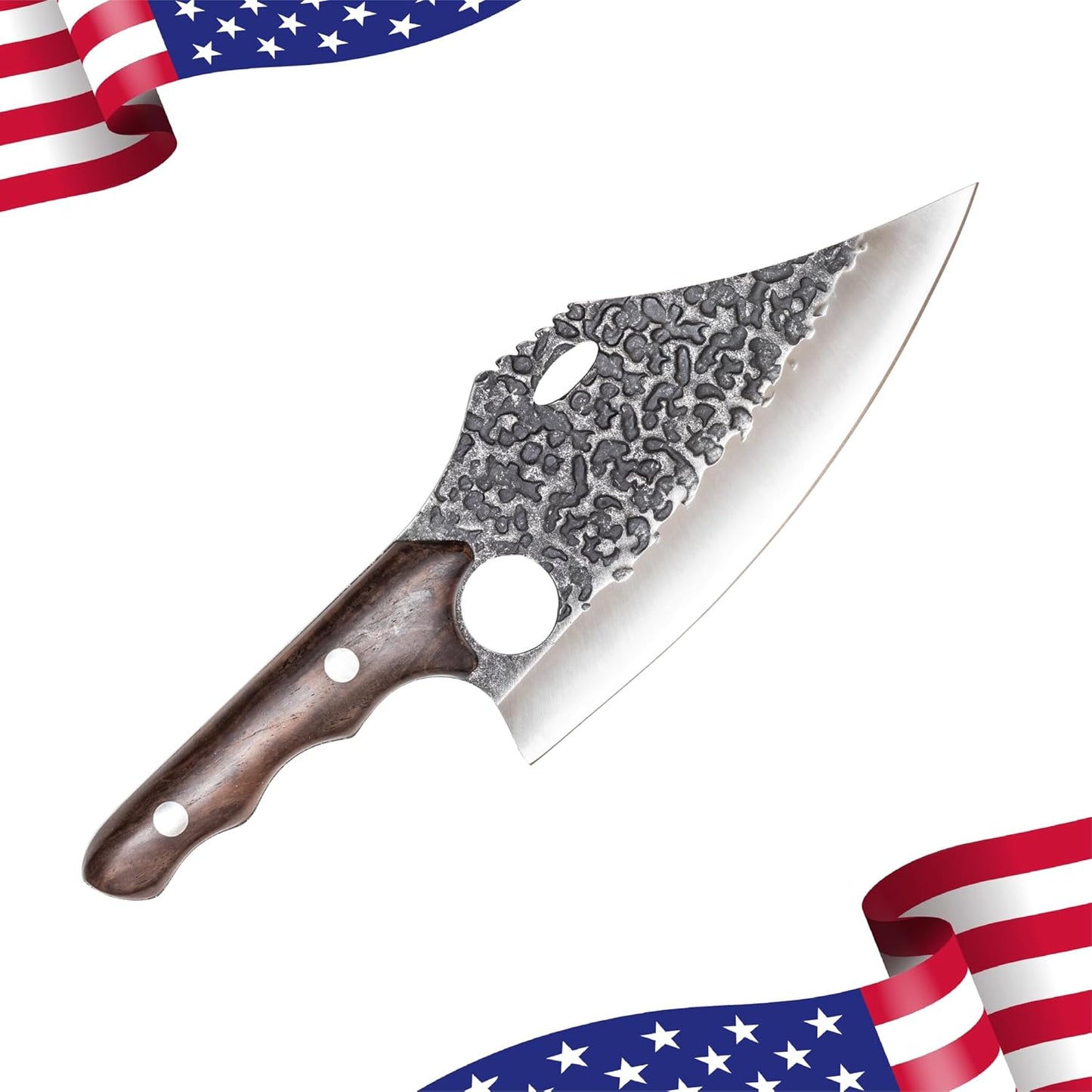 COOLINA Daozi 8" Butcher Knife, Hand-Forged High-Carbon Steel Cleaver for Heavy-Duty Meat Cutting, Slicing, Chopping, Brisket & BBQ, Full-Tang Forged Blade with Ergonomic Wood Handle