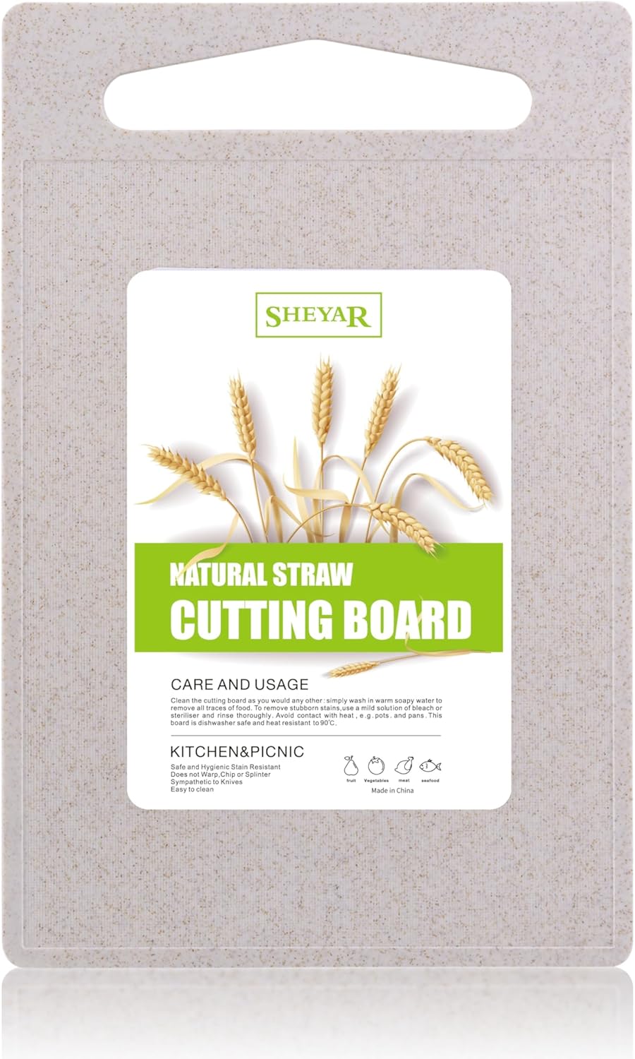 Cutting Board for Kitchen, Wheat Straw Fiber Cutting Board, Dish Washer Safe, w/Juice Grooves for Meat, Veggies, Easy Grip Handle, Non-slip Surface Eco-friendly Serveware Accessories （10‘x6.3’）