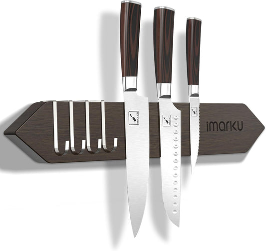 imarku Magnetic Knife Block Holder, 13 x 10 Inches, imarku Magnetic Knife Holder Rack for Kitchen Counter, Double Sided Magnet Knife Storage Stand with Knife Sharpener, Stepped Block