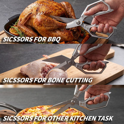 Kitchen Scissors Set Silver 3PCS, Heavy Duty Poultry Shears Kitchen Shear for Food Chicken Scissor All Purpose,Japan Meat Cutting Scissors, Bones Food Cooking Shears, Gifts for Men Women Mom Dad
