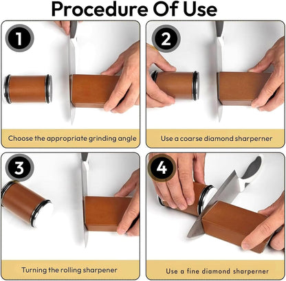 Bladeon Knife Sharpener, Rolling Knife Sharpener, with Magnetic Angle Guide, Diamond and Ceramic Sharpening Stones for Kitchen and Chef Knives, with 15 and 20 Degree Angles (1 set)