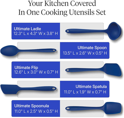 GIR: Get It Right 5 Piece Silicone Ultimate Kitchen Utensils Set - Ladle, Spatula, Flip, Spoon & Spoonula - Non-Toxic Cooking Utensils for Nonstick Cookware, Cooking and Baking - Red