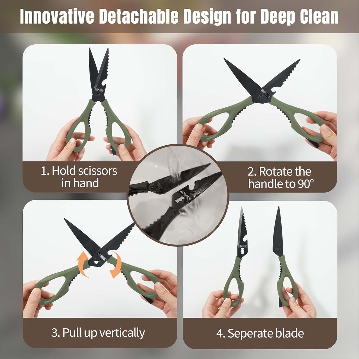 Kitchen Scissors All Purpose, Extra Sharp Kitchen Shears with Knife Sharpener & Sheath, Solid & Durable Stainless Steel Scissors with ANTI-RUST Black Titanium Plated, Dishwasher Safe - Black