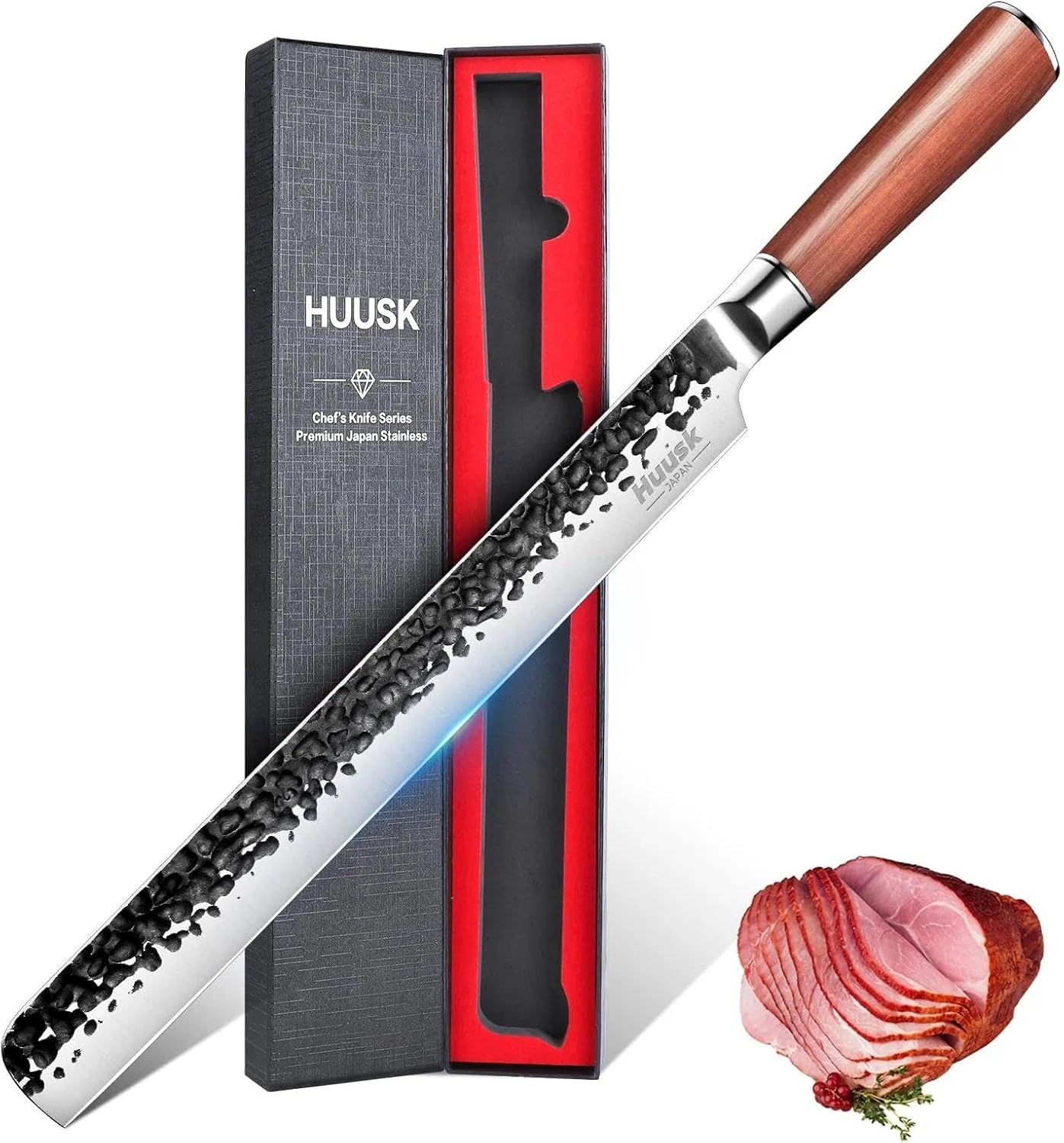 Huusk Brisket Slicing Knife 12", Hand-forged Carving Knife for Meat Cutting, High Carbon Steel Brisket Trimming Knives, Japanese Meat Slicing Knives for Turkey BBQ, Gifts Idea for Men & Women