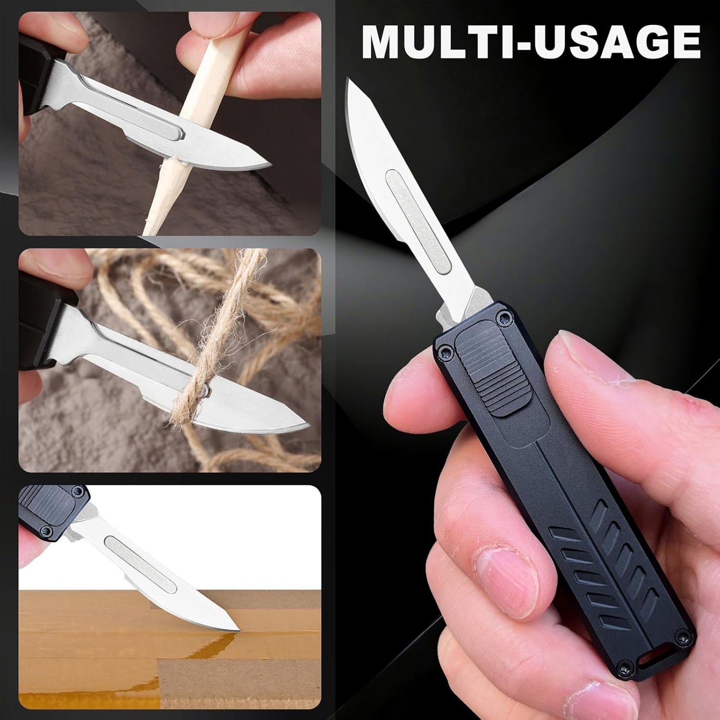 Automatic Utility Knife, Safety Auto Box Cutter Retractable, EDC Push Button Exacto Scalpel Knife, 10PCS #23 Razor Blades Pocket Knives with Clip