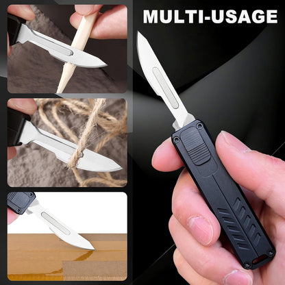 Automatic Utility Knife, Safety Auto Box Cutter Retractable, EDC Push Button Exacto Scalpel Knife, 10PCS #23 Razor Blades Pocket Knives with Clip