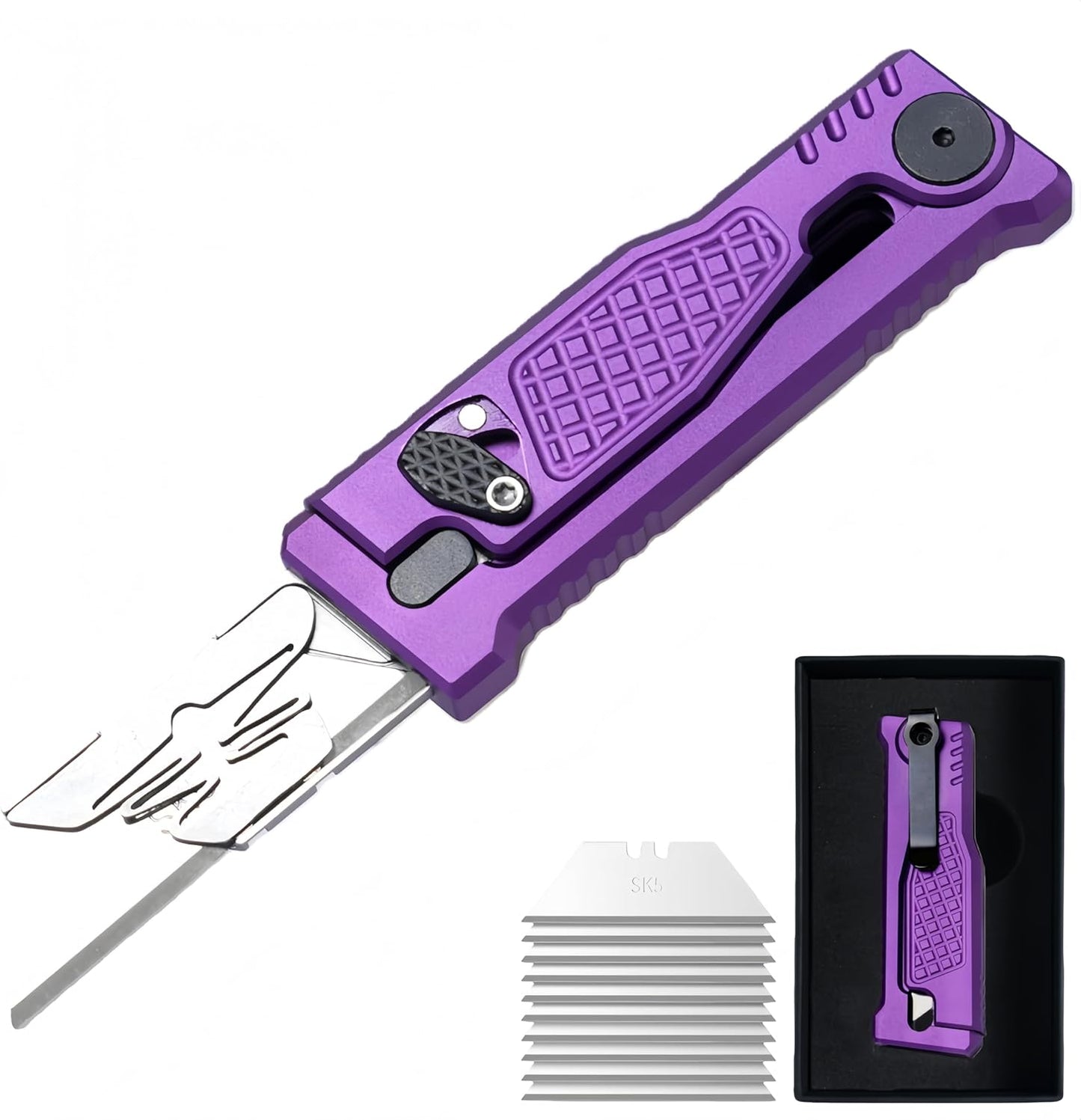 5.8" Aluminium Utility Knife, EDC Box Cutter with Clip, CNC Unibody, Lightweight All Metal Folding Box Cutter, Ideal Gifts for Men Women, with 10 Extra Blades（Orange）