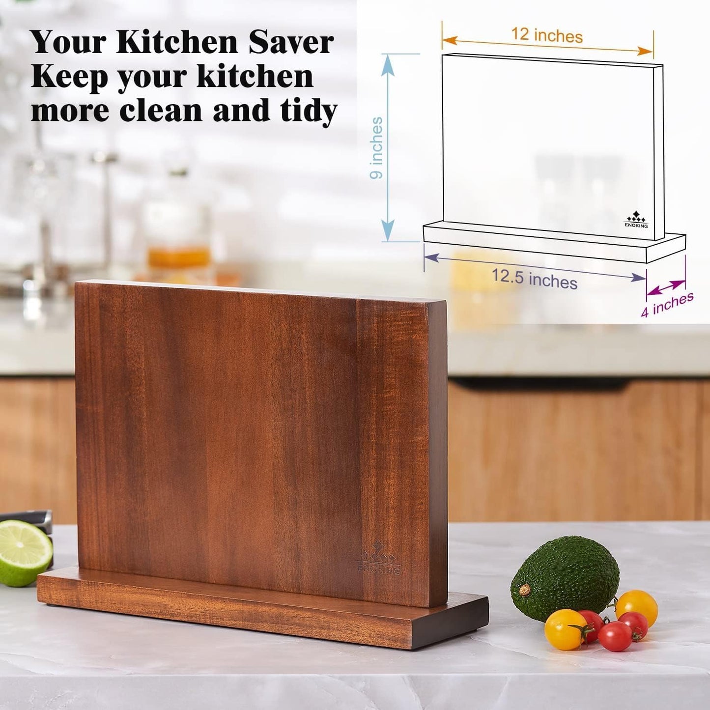 ENOKING Extra Large Magnetic Knife Block, 15.2-In Acacia Wood Knife Holder for Home Kitchen, Universal Knife Holder Stand with Strong Enhanced Magnets for Safe and Multifunctional Knife Storage