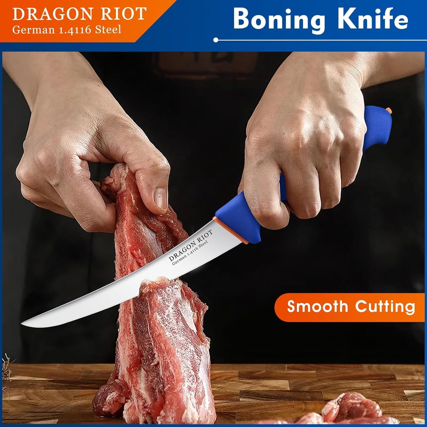 DRAGON RIOT 3 Pcs Butcher Knife Set, Stainless Steel Boning & Carving Knives, Sharp Kitchen Cutlery for Meat Cutting Trimming, Perfect for Home Kitchen, Outdoor Camping BBQ & Holiday Gift