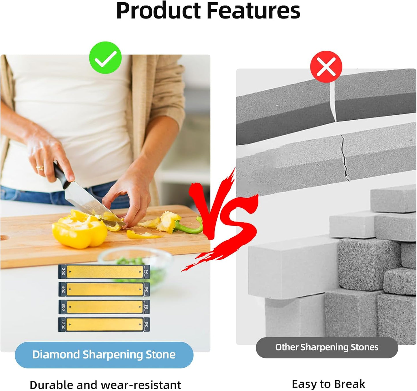 4PCS Diamond Sharpening Stones, #200#400#800#1200 Grit for Knife Sharpening Fixed-Angle Kit, Professional Whetstone Kit for Kitchen Outdoor
