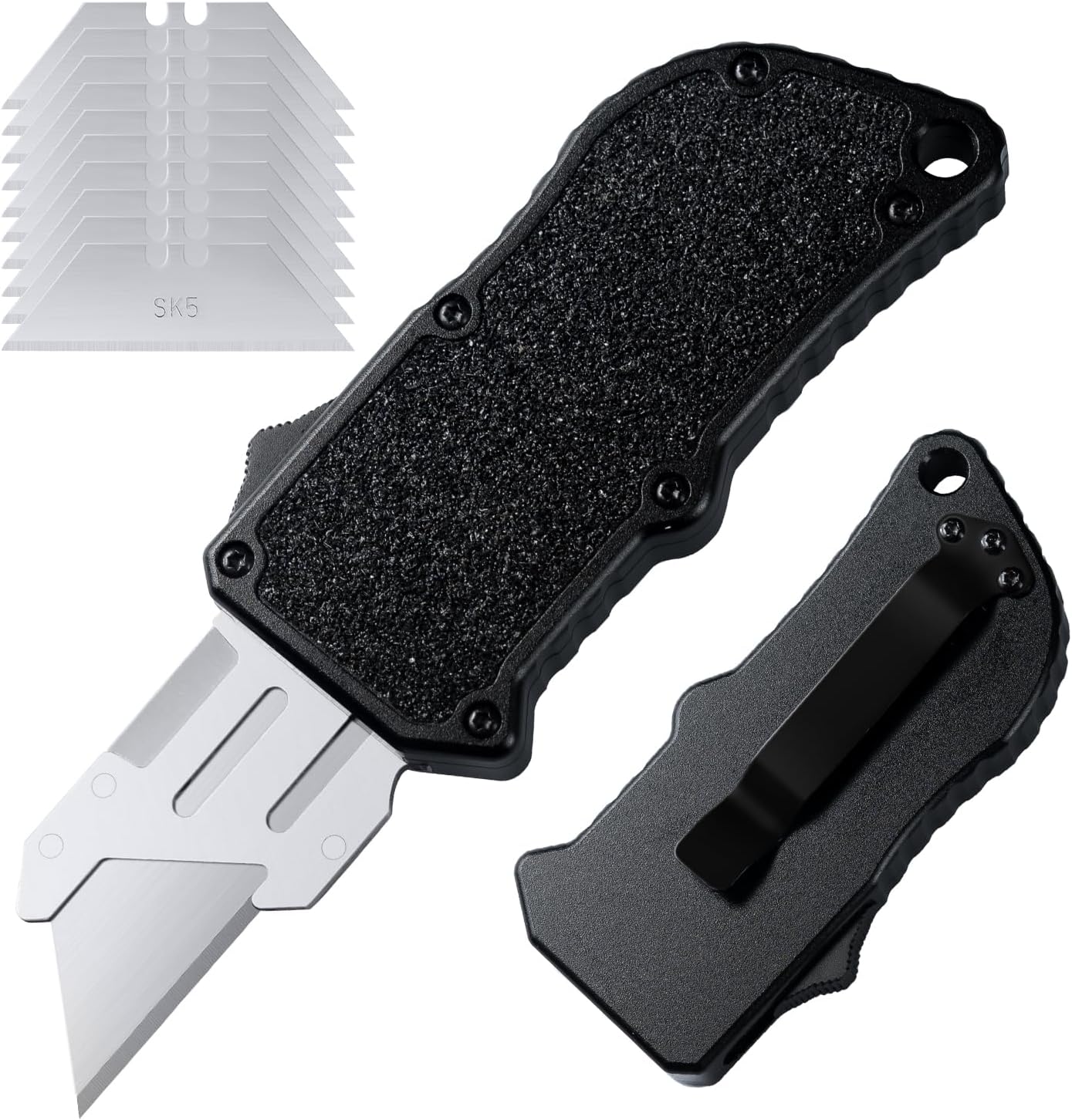 XXV Aluminum Alloy Utility Knife, Box Cutter,Cute Heavy Duty Pocket Knife, Safety Replaceable Blade EDC Razor Knives with 10Pcs Replaced Blades,Black