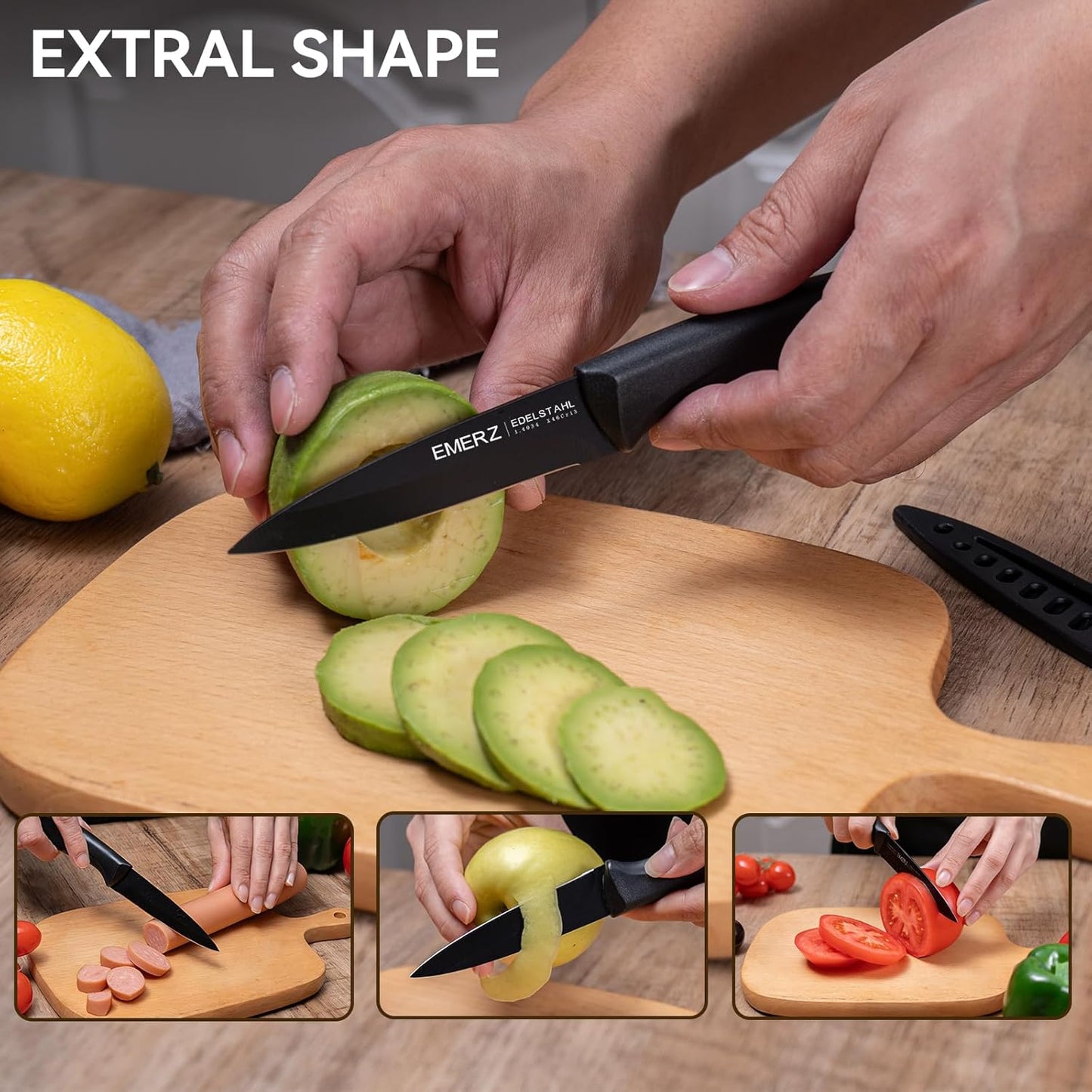 Paring Knife with Cover Sheath, Black,3.5 Inch Stainless Steel Fruit and Vegetable Knife, Paring Knives Set of 6, Ultra Sharp Small Kitchen Knife with PP Plastic Ergonomic Handle.