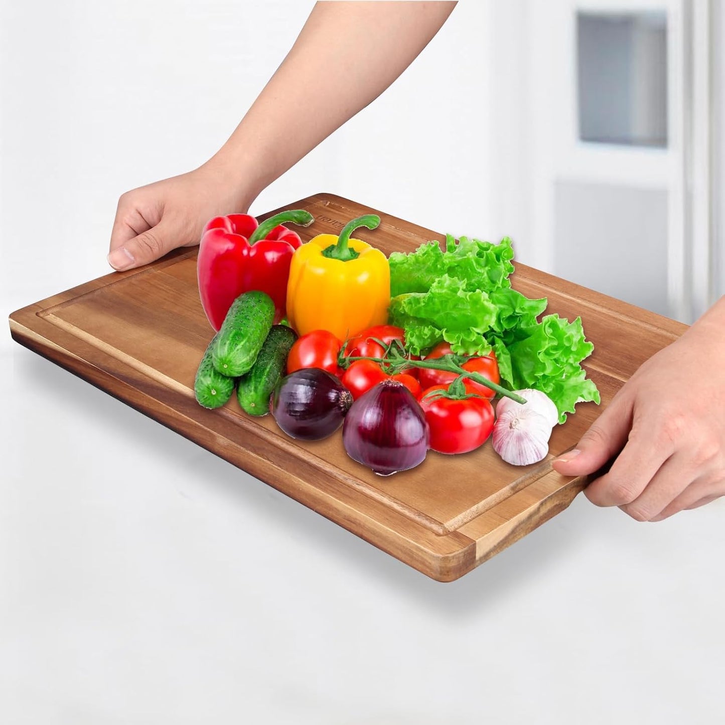 Solid Acacia Wood Cutting Boards for Kitchen Decor Wooden Charcuterie Board Meat Cheese Boards Butcher Block Pizza Bread Serving Board Hardwood Chopping Board Non Toxic Teak Small Cutting Boards