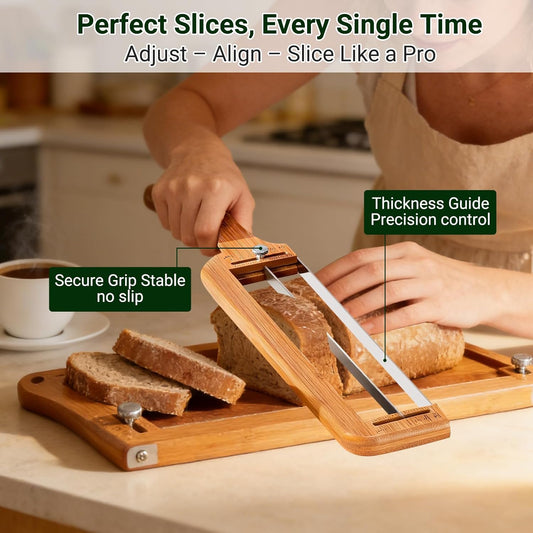 Adjustable Bread Slicer, Bread Knife for Homemade Bread, Manual Slicer Cutter Sharp Serrated Stainless Steel Blade Sourdough Tools for Baguettes, Bagels & Loaves, Ideal Gift for Bakers